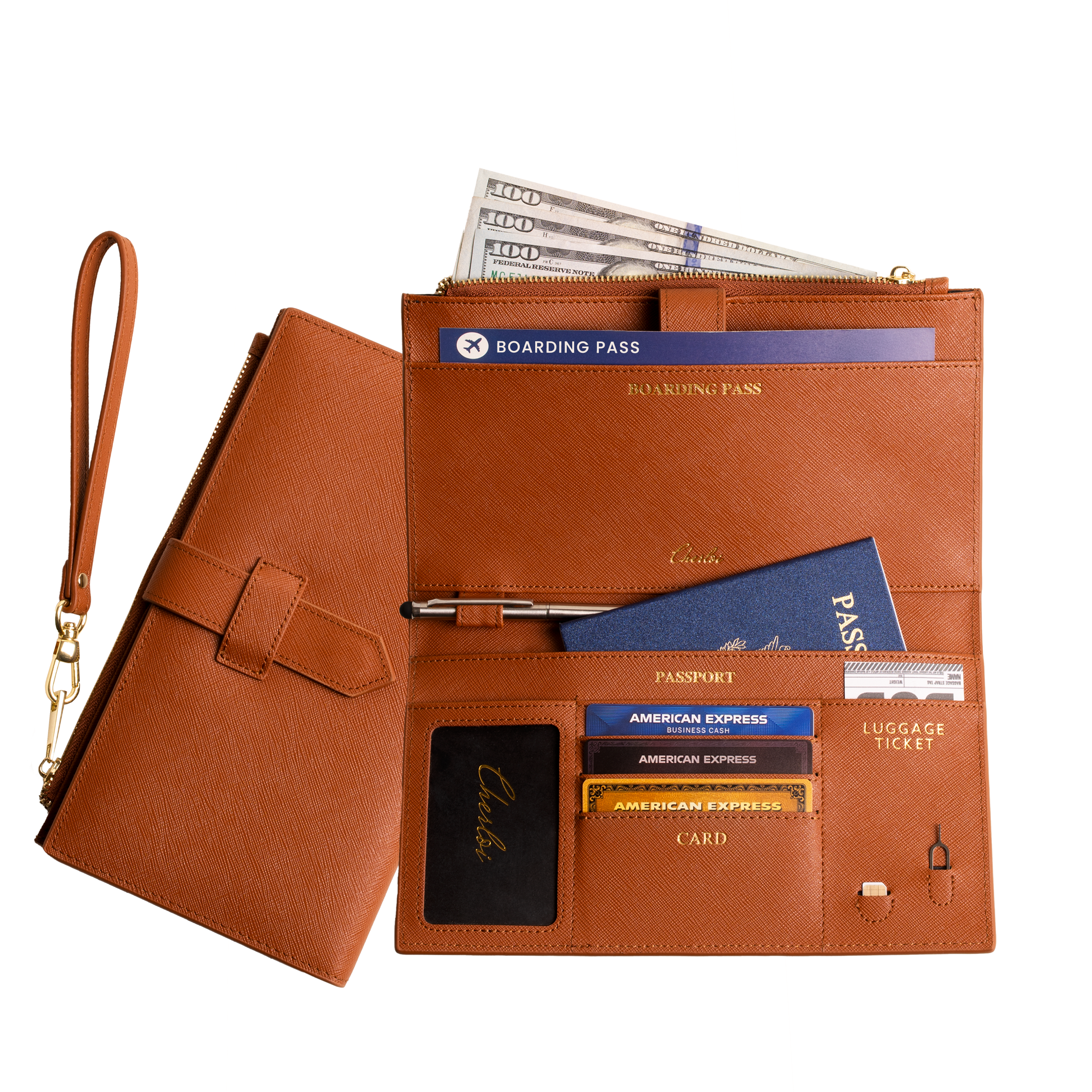 Cherloi Saffiano Leather Travel Wallet RFID Protected