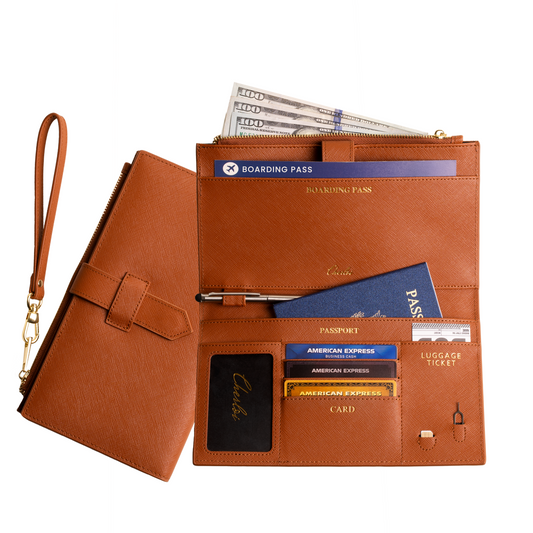 Cherloi Saffiano Leather Travel Wallet RFID Protected