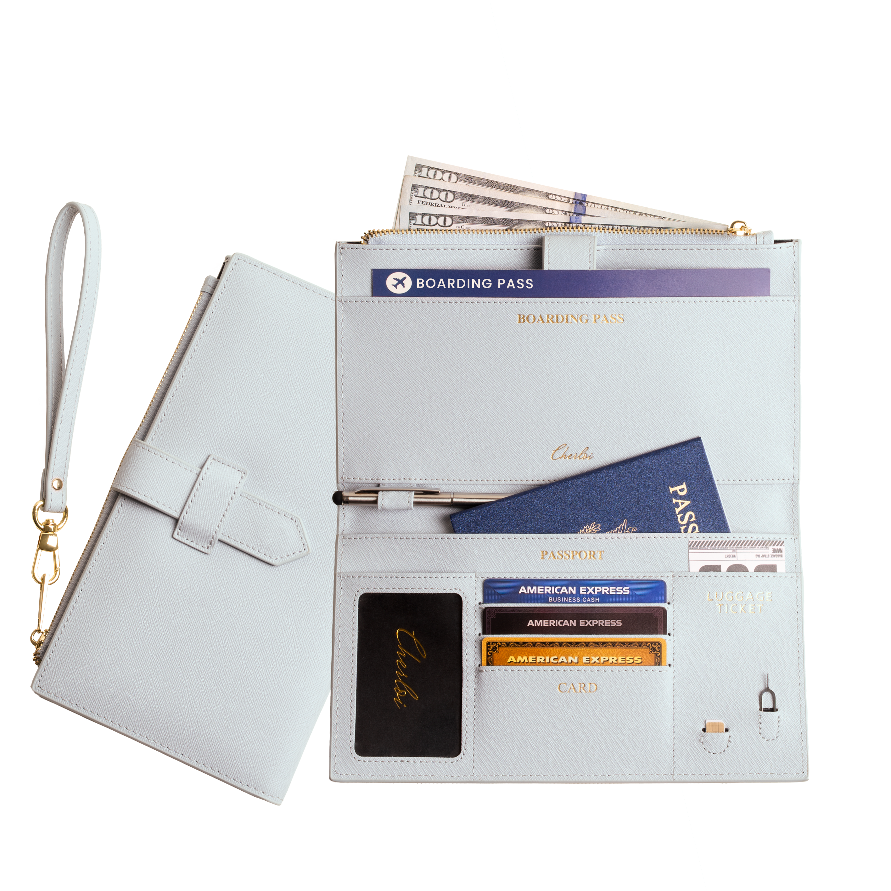 Cherloi Saffiano Leather Travel Wallet RFID Protected