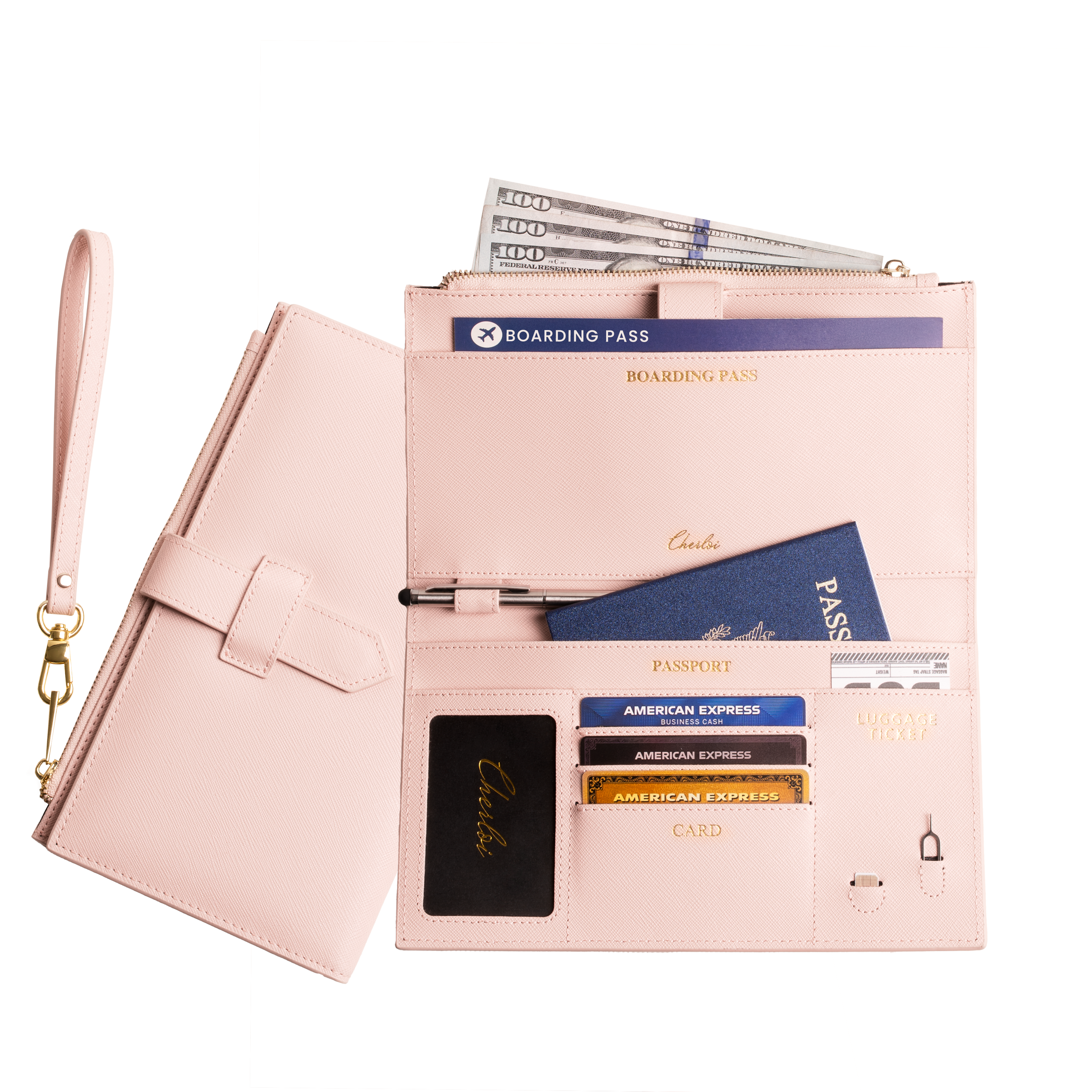 Cherloi Saffiano Leather Travel Wallet RFID Protected